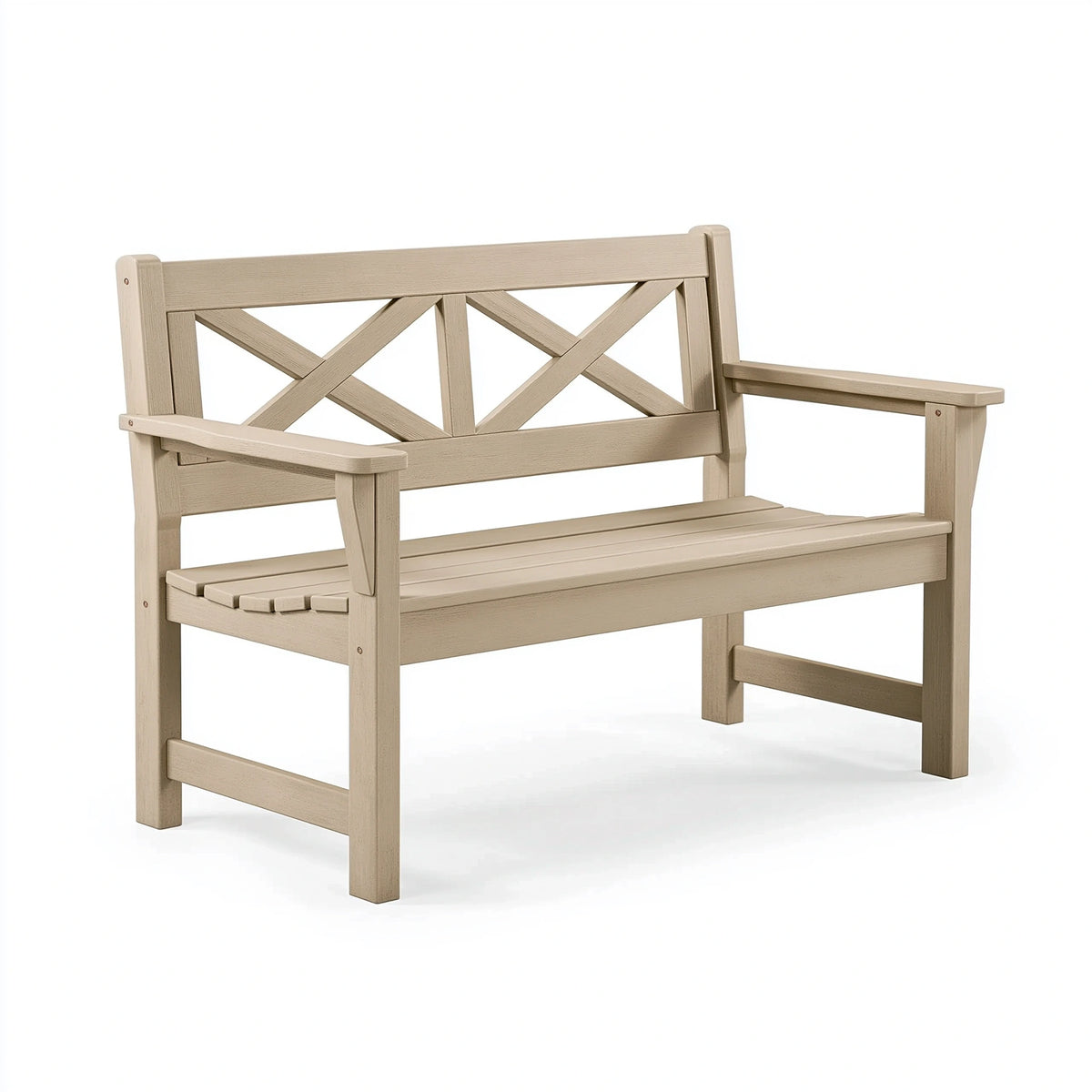 Gartenbank 120 x 65 x 90 cm aus Kunststoff in Beige - Sitzbank im Landhausstil für Außenbereiche