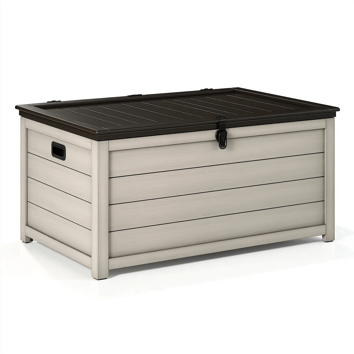 Aufbewahrungsbox 122 x 62 x 66 cm Kunststoff Beige Schwarz - wettergeschützter Stauraum für Außenbereiche