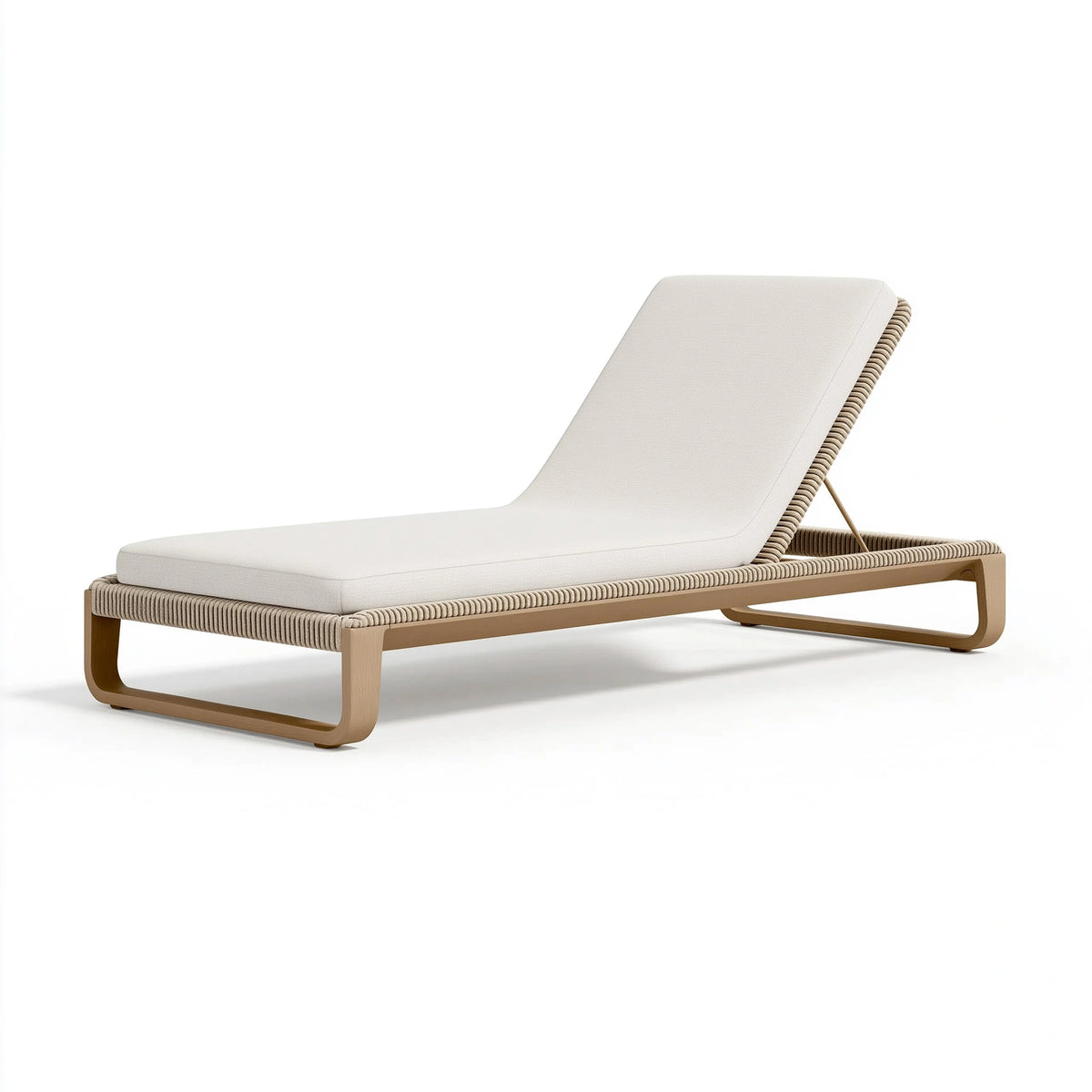 Sonnenliege 200 x 75 x 35 cm aus Holz und Kordel Beige Naturholz für Garten und Terrasse mit Liegepolster
