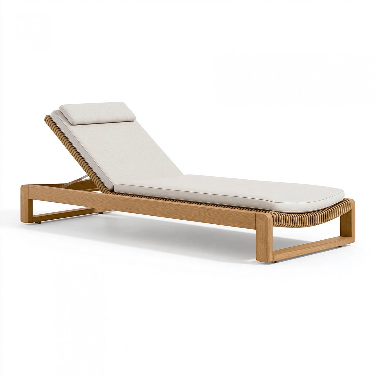 Gartenliege 200 x 75 x 35 cm aus Holz und Seilgeflecht Beige Natur mit verstellbarer Rückenlehne