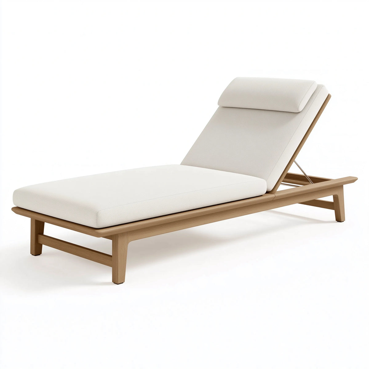 Liege 200 x 75 x 85 cm mit Holzgestell in Beige - verstellbare Rückenlehne