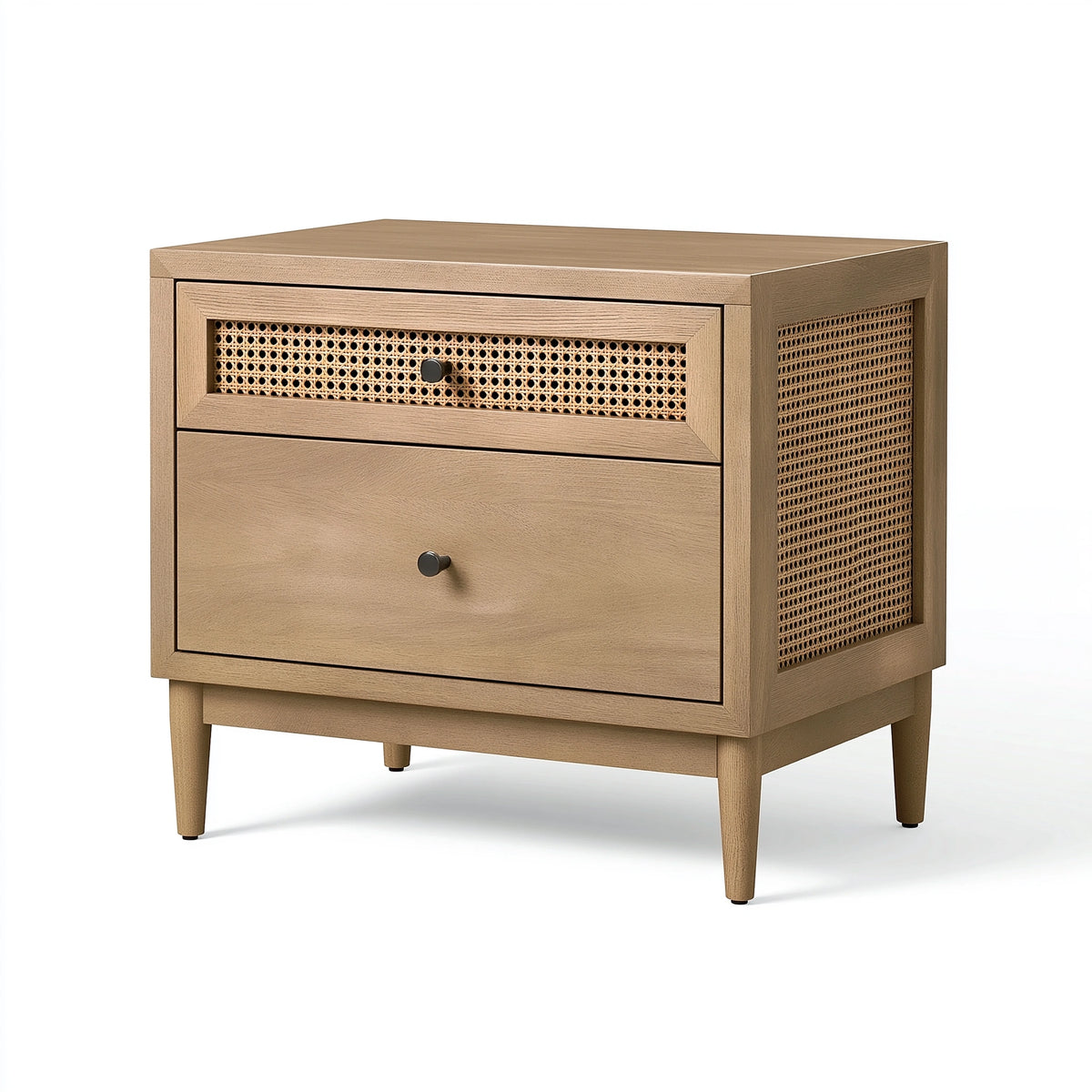 Nachttisch 60 x 40 x 65 cm Holz Rattan Natur mit 2 Schubladen
