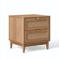 Nachttisch 55 x 40 x 65 cm Holz Naturbraun mit Rattangeflecht - Retro-Stil