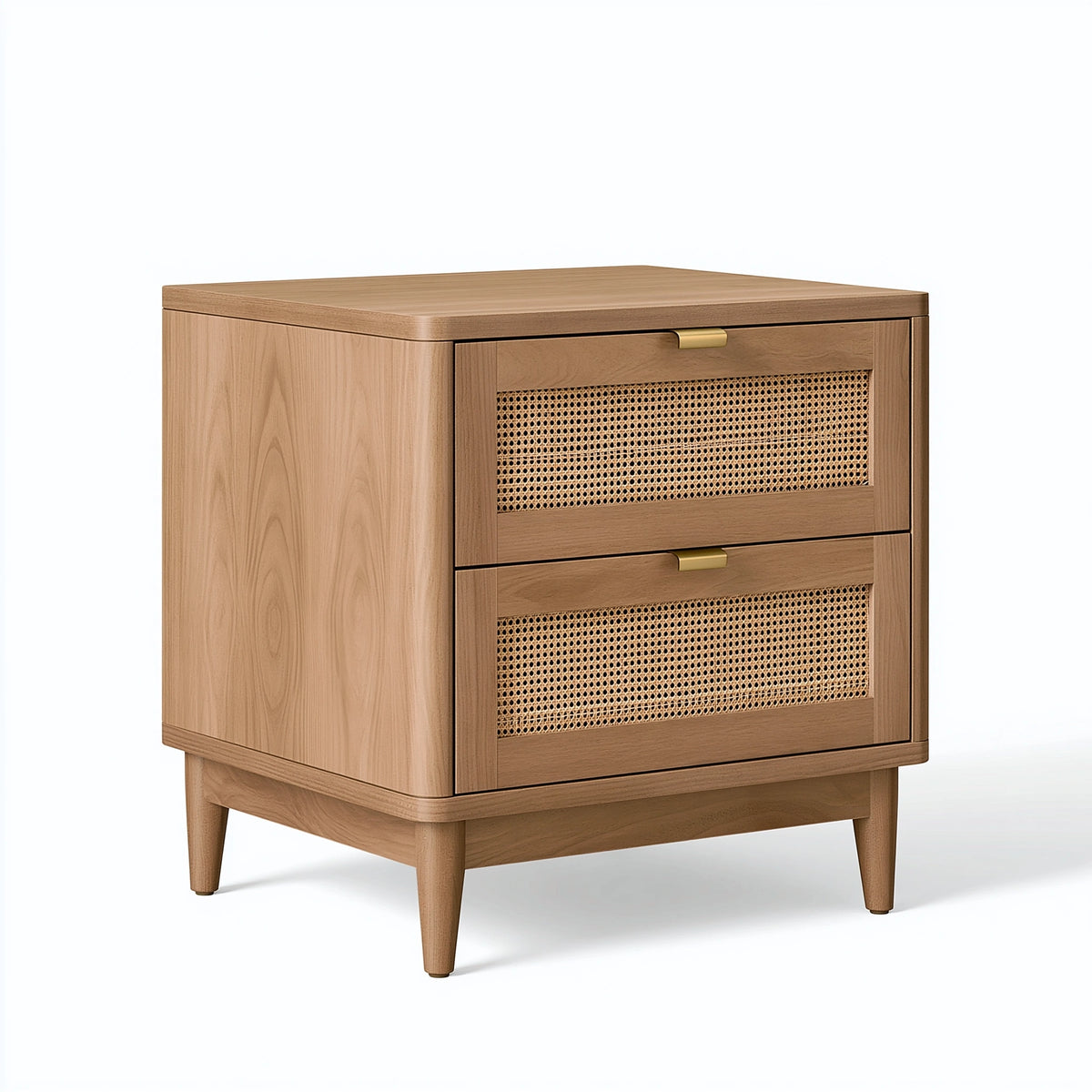 Nachttisch 55 x 40 x 65 cm Holz Naturbraun mit Rattangeflecht - Retro-Stil