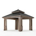 Pavillon 300 x 300 cm Holz Metall Taupe Schwarz mit Vorhängen