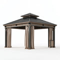 Pavillon 300 x 300 x 280 cm mit Metallgestell in Anthrazit Braun - Gartenüberdachung mit Vorhängen
