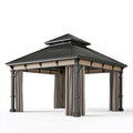 Gartenpavillon 400 x 400 x 320 cm Metall Anthrazit Beige mit Vorhängen Klassisch