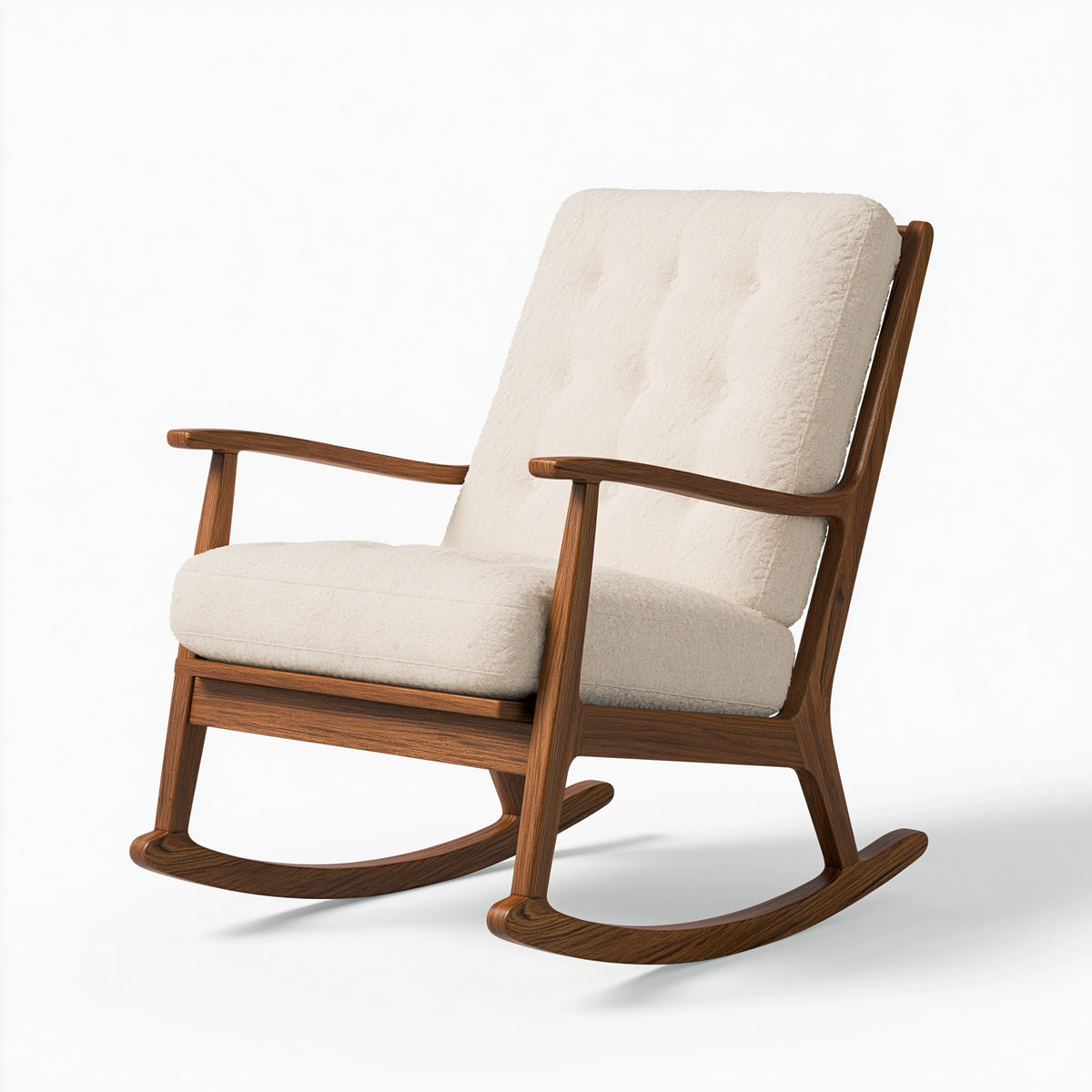 Schaukelstuhl 70 x 95 x 103 cm Holz Creme mit Bouclébezug