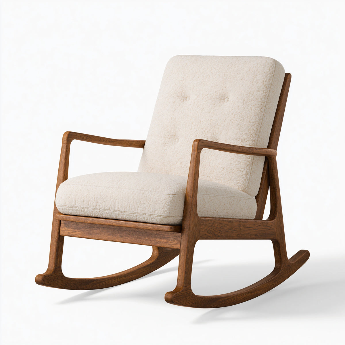 Schaukelstuhl 72 x 90 x 100 cm mit Holzgestell in Braun und Bouclébezug in Creme