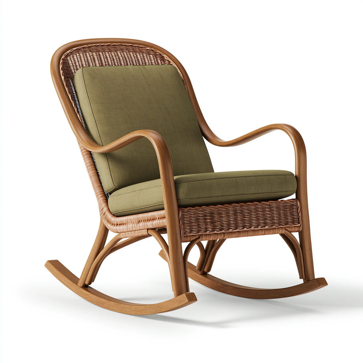 Schaukelstuhl 75 x 95 x 105 cm aus Rattan und Holz Grün mit Stoffpolsterung