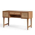 Schreibtisch 120 x 50 x 75 cm in Braun aus Holzwerkstoff mit Rattangeflecht - Retro Arbeitstisch mit Stauraum