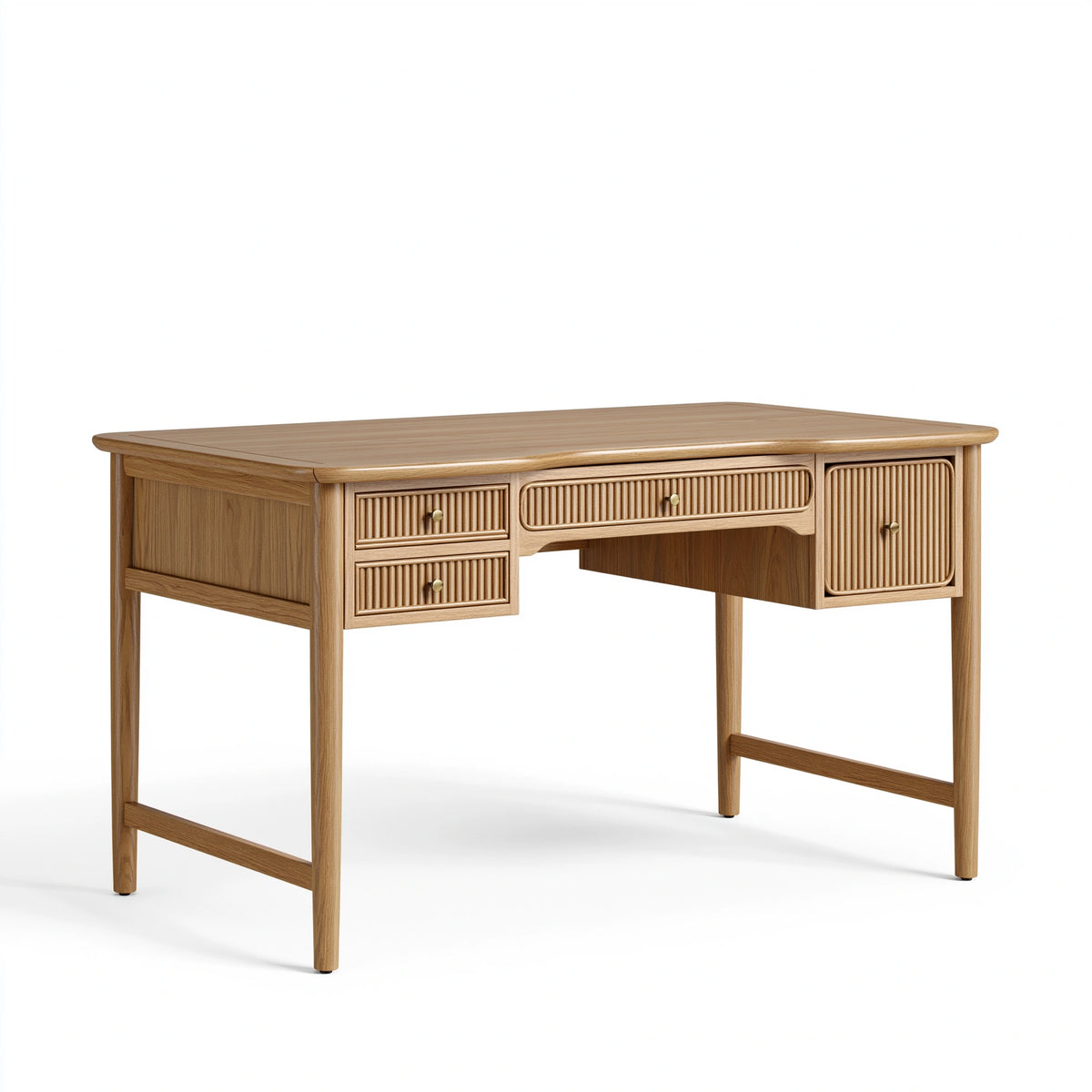 Schreibtisch 140 x 60 x 75 cm Holz Natur mit Schubladen und Schranktür im Retro-Stil