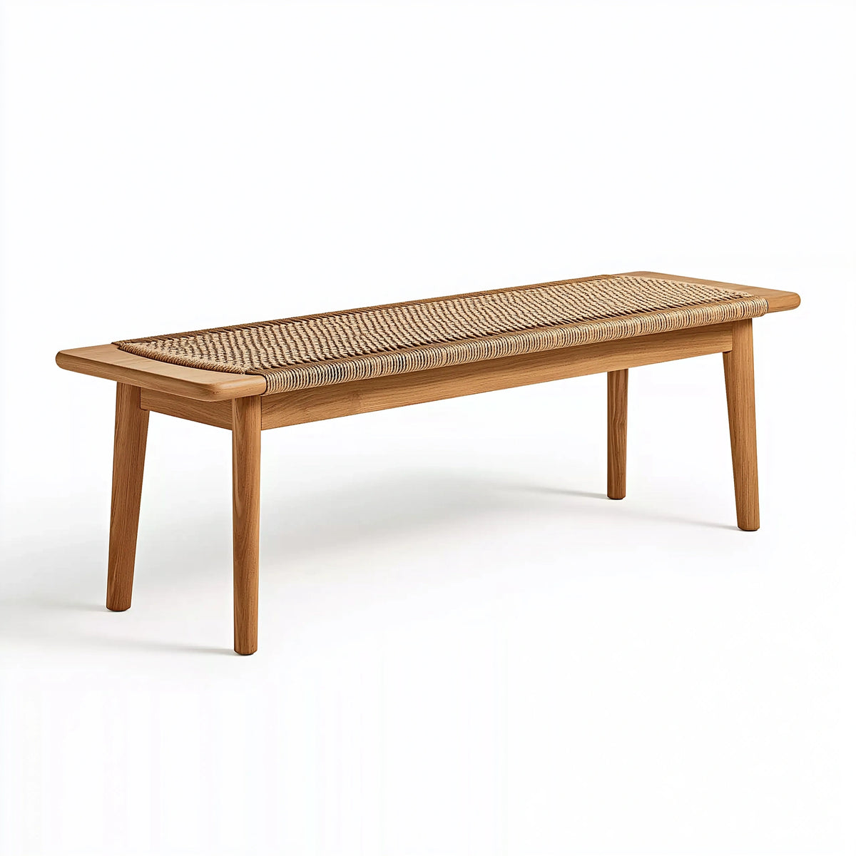 Sitzbank 120 x 40 x 45 cm aus Holz in Naturbraun mit geflochtener Sitzfläche
