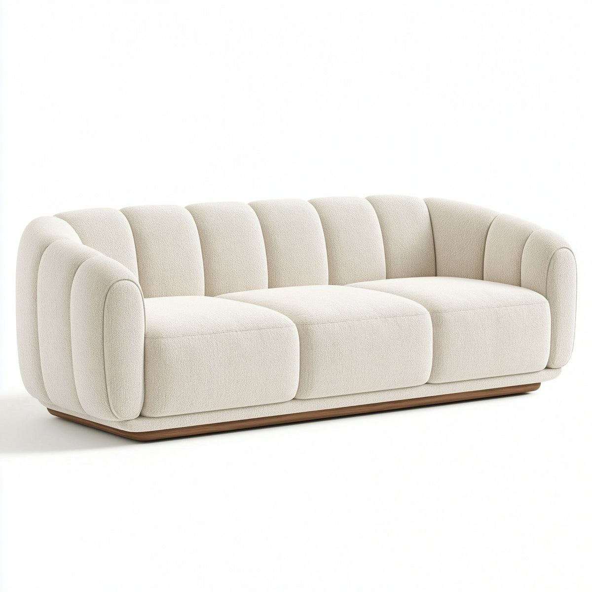 3-Sitzer Sofa 230 x 95 x 78 cm in Creme mit Textilbezug und Holzsockel - Modernes Wohnzimmermöbel
