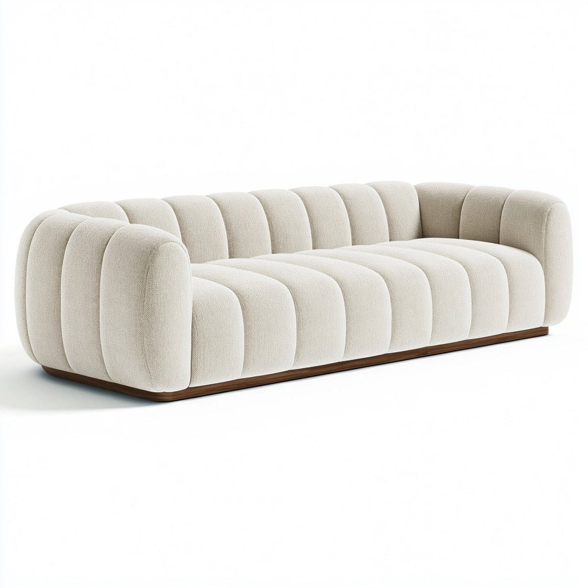 3-Sitzer Sofa 230 x 98 x 75 cm Bouclé Stoff Creme - gerippte Rundform