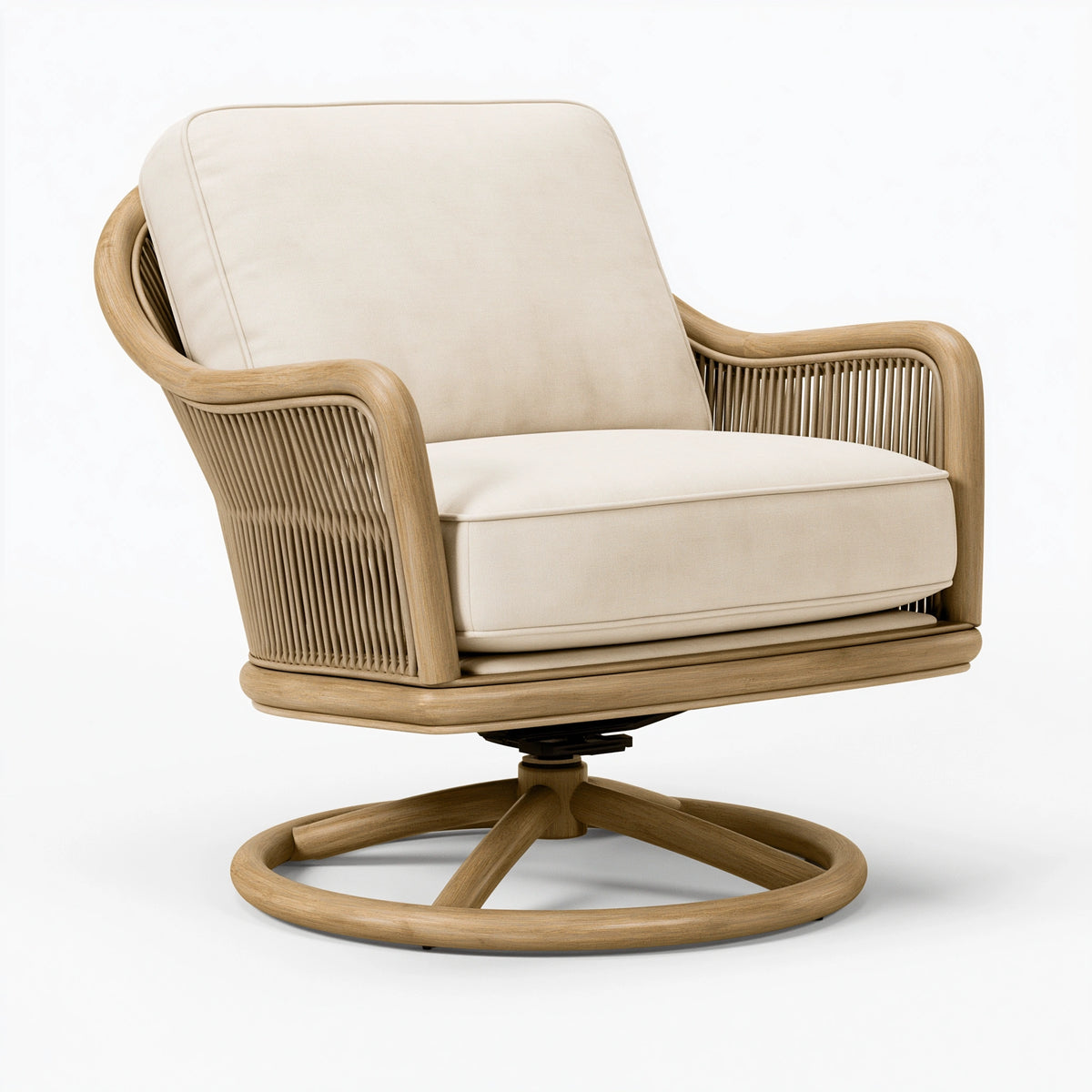 Drehsessel 75 x 80 x 90 cm Holz Beige mit Textilpolsterung
