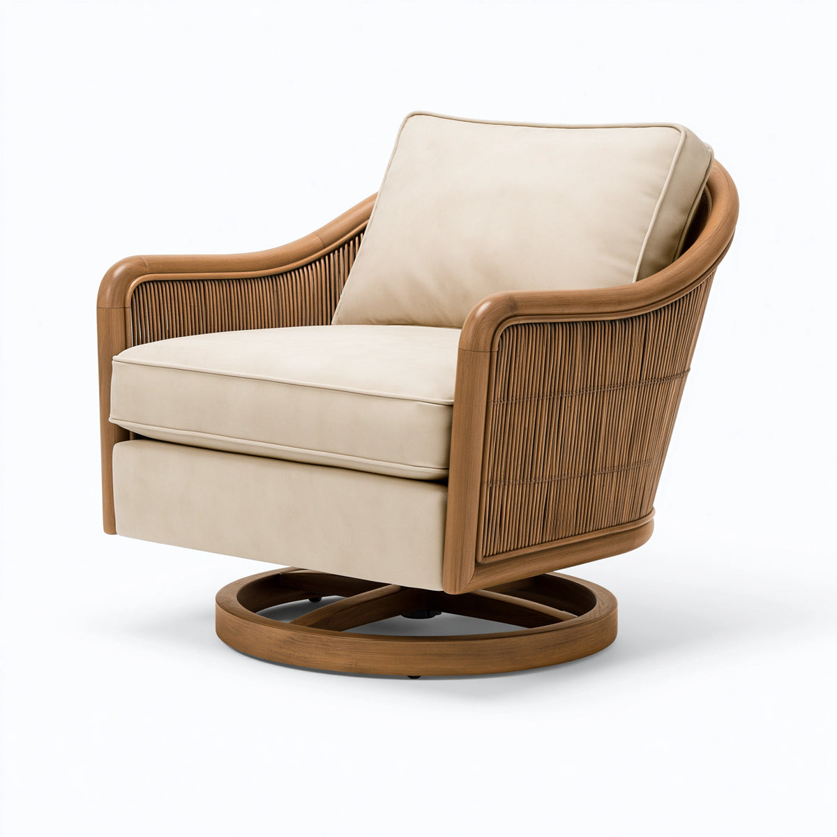 Drehsessel 80 x 85 x 90 cm Holz und Textil Beige Braun für Wohnzimmer skandinavischer Stil