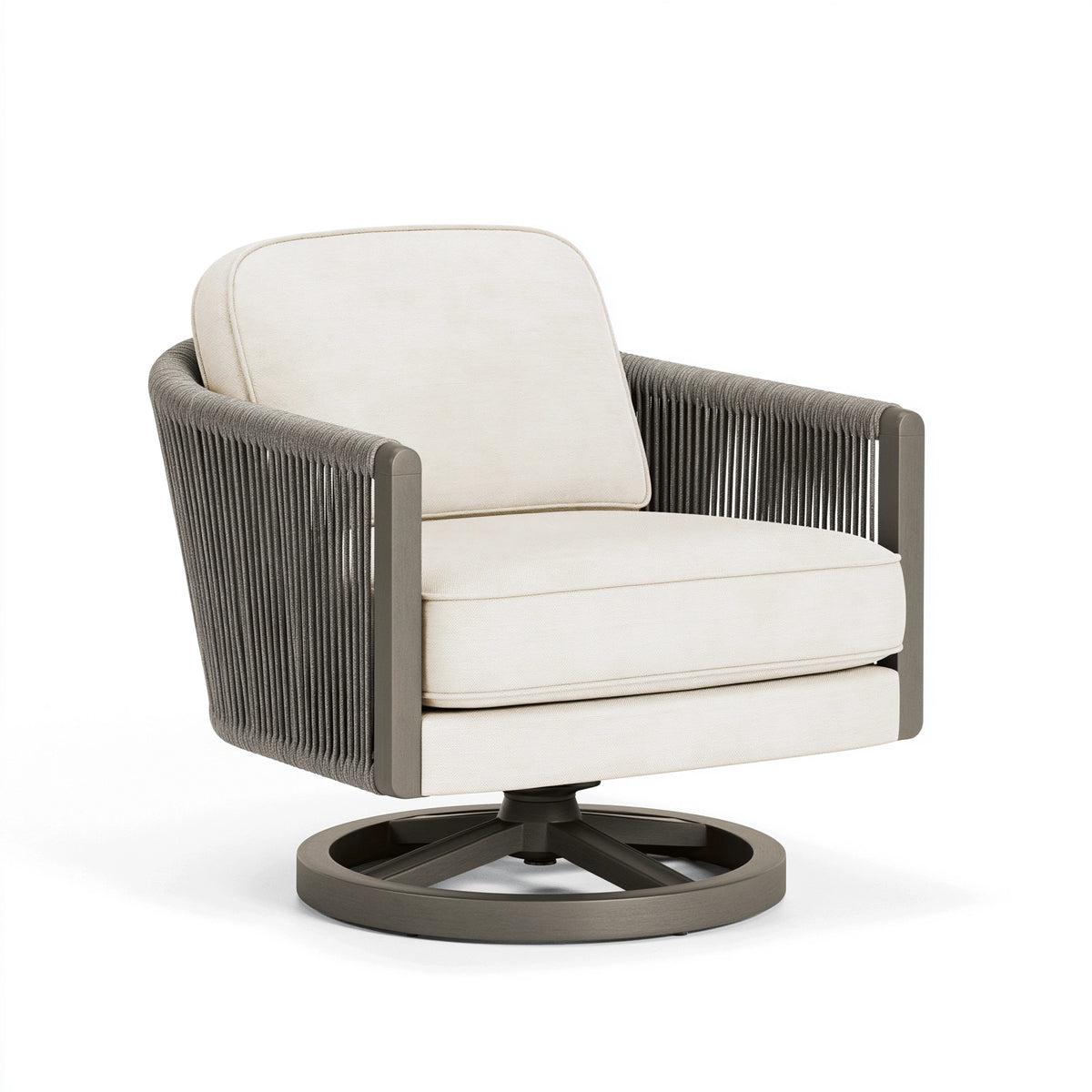Drehsessel 76 x 78 x 86 cm mit Stoffbezug in Creme und grauer Kordelbespannung