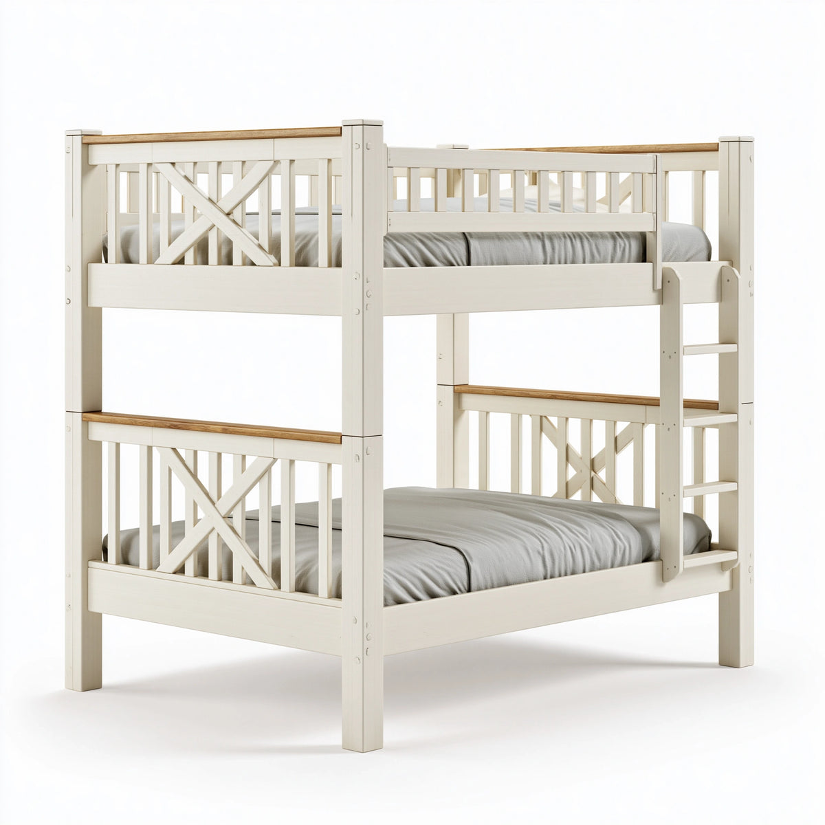 Etagenbett 208 x 105 x 170 cm aus Holz in Creme/Natur im Landhausstil mit Leiter